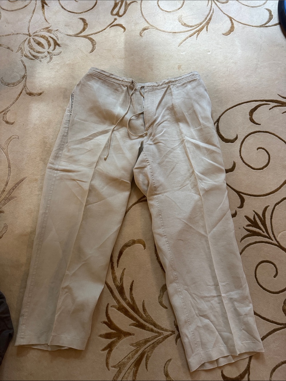 Jhane Barnes Light Beige Drawstring Linen-Blend Chinos